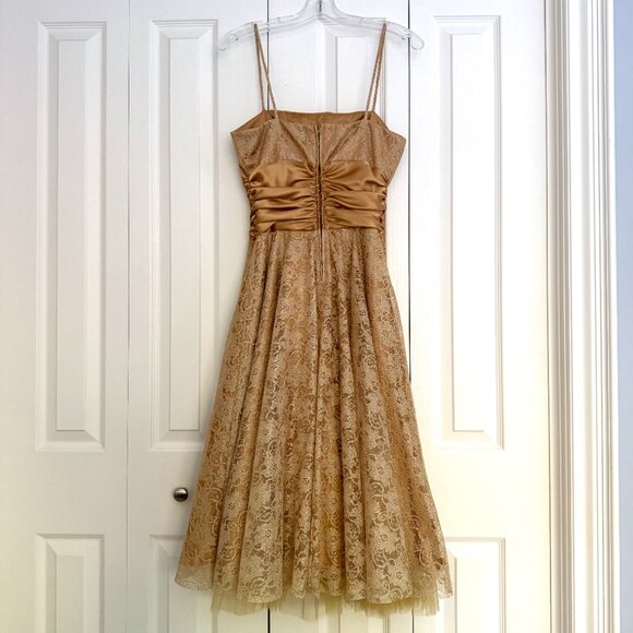 Vtg Masquerade Gold Cocktail Dress Gown Shimmer Lace Prom Y2K Fairy Size 5/6 - Picture 6 of 13